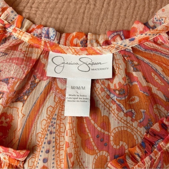Jessica Simpson Maternity Paisley Ruffle Bell Sleeve Sheer Blouse, size M - Picture 10 of 10